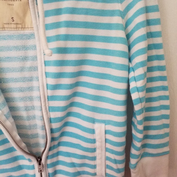 Hollister Jacket Hoodie Size Small Terry zip Pockets Blue/White Stripe - Picture 6 of 6